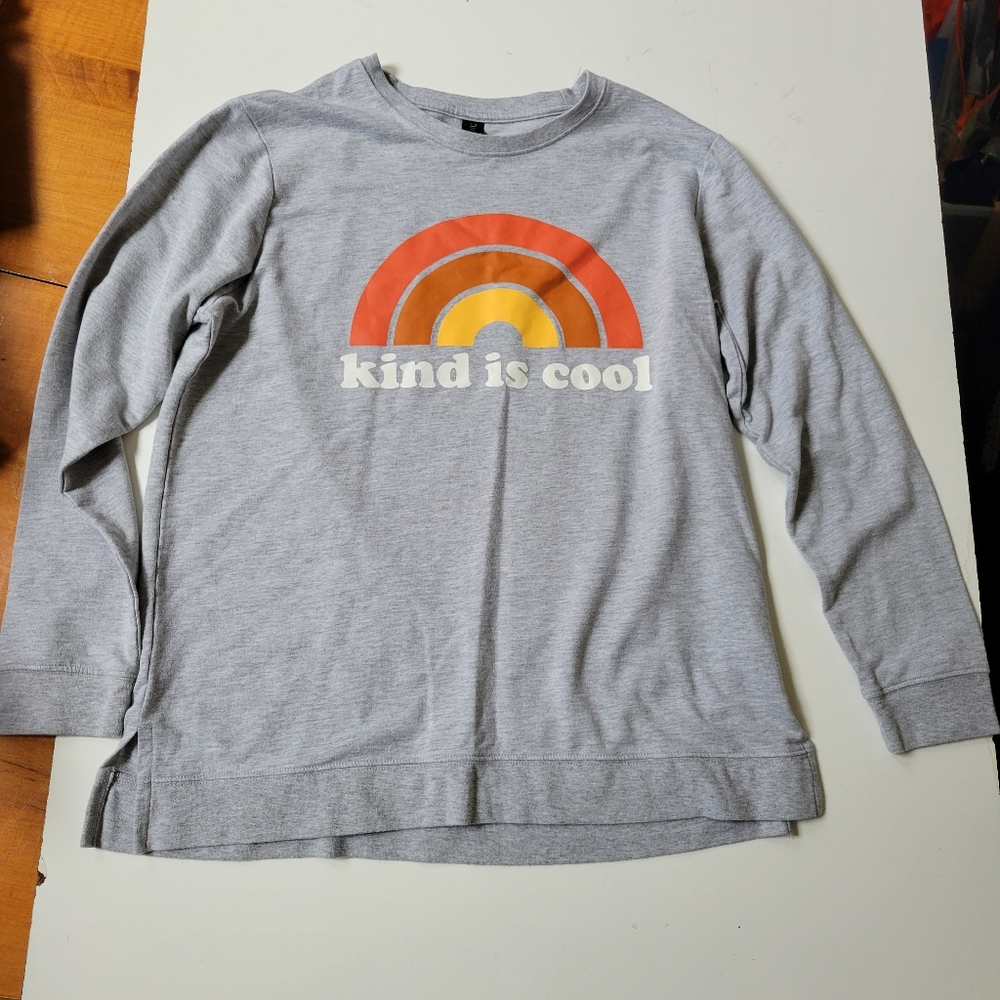 LIGHT FRENCH TERRY RAINBOW KIND IS COOL ORANGE BROWN GRAY SWEATSHIRT M MEDIUM